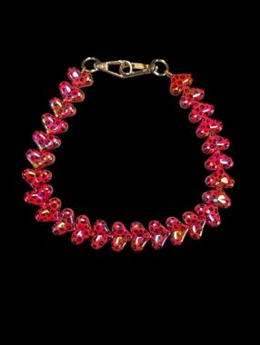 Red Iridescent Leopard Heart Bead Bag Chain